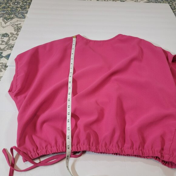Dreimp Faux Wrap Top, Women L, Hot Pink, Dolman Sleeve, Elastic Waist, 90's, EUC - Picture 10 of 10